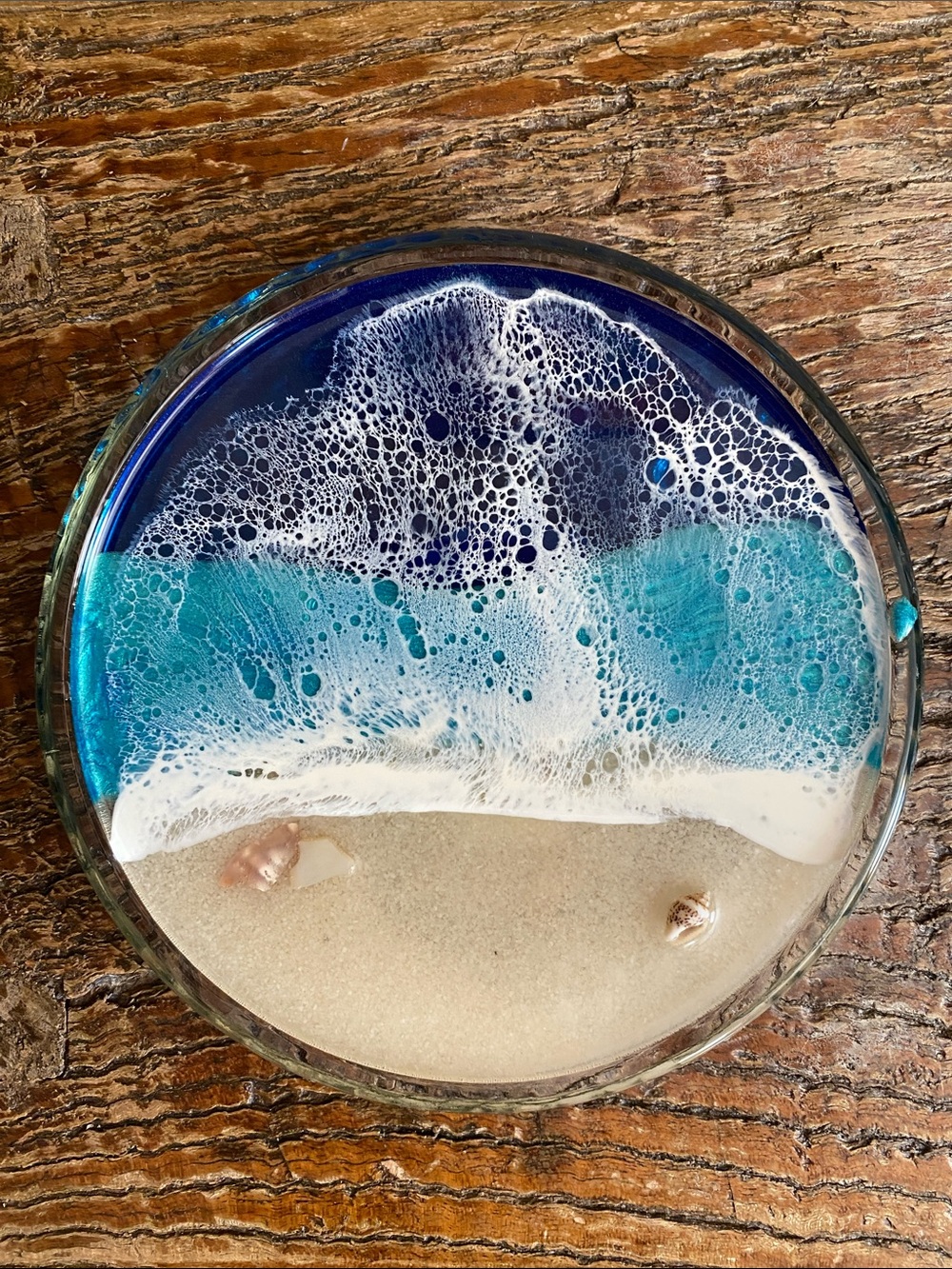 🐚Handmade🐚Glass Epoxy Resin Ocean Jewelry Dish - Picture 2 of 8